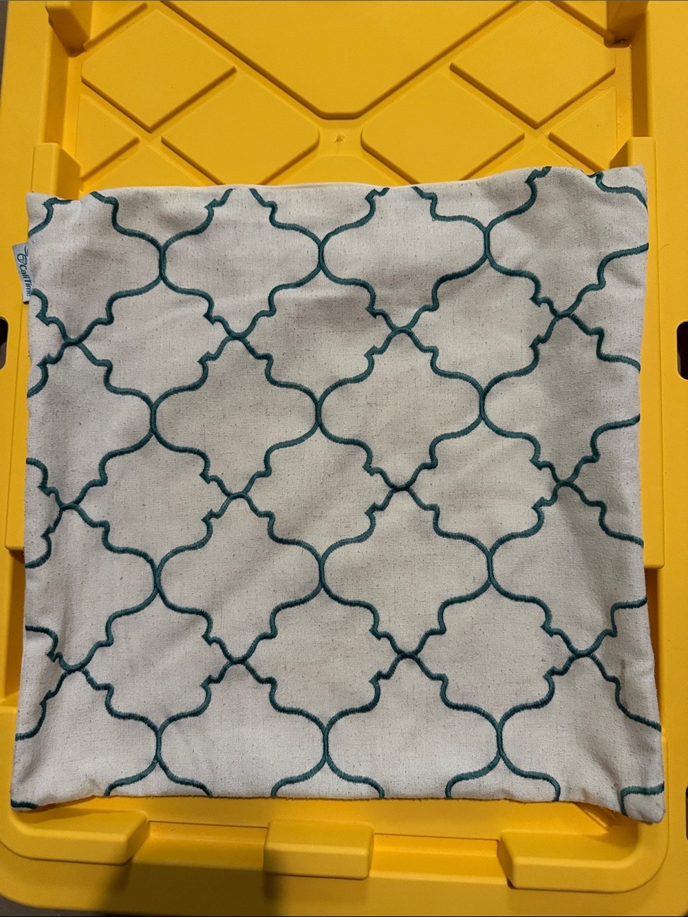 Decorative Throw Pillow Cover in Cream with Teal Trellis Pattern